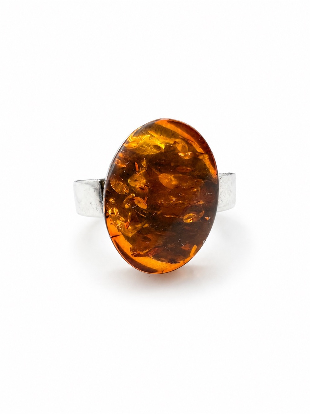 Sterling Silver Amber Oval Cocktail Ring - Amber